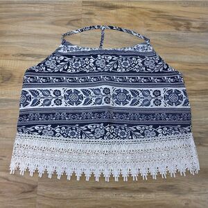 💛PacSun Blue & White Floral Print Lace Lined Sleeveless Top Small